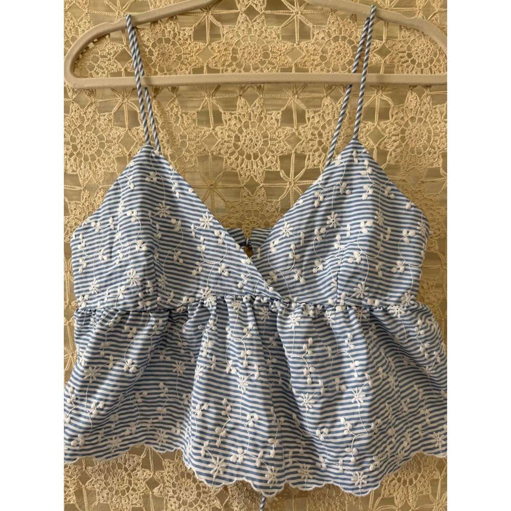 Zara Blue & White Stripe Spaghetti Strap Open Back Tank Sz‎ M